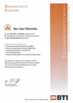 Zertifikat für Brandschutzanlagen
